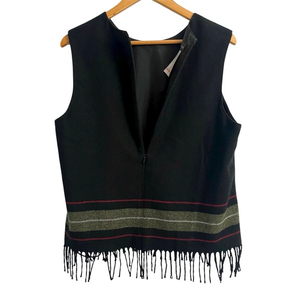 Vintage 90s Wool Blend Black Sleeveless Top w/ Fringe Hem Women’s Size 14 - Picture 6 of 9